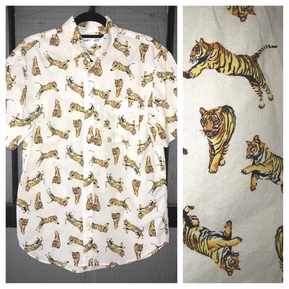 Old Navy Button Down Shirt Tiger Print 